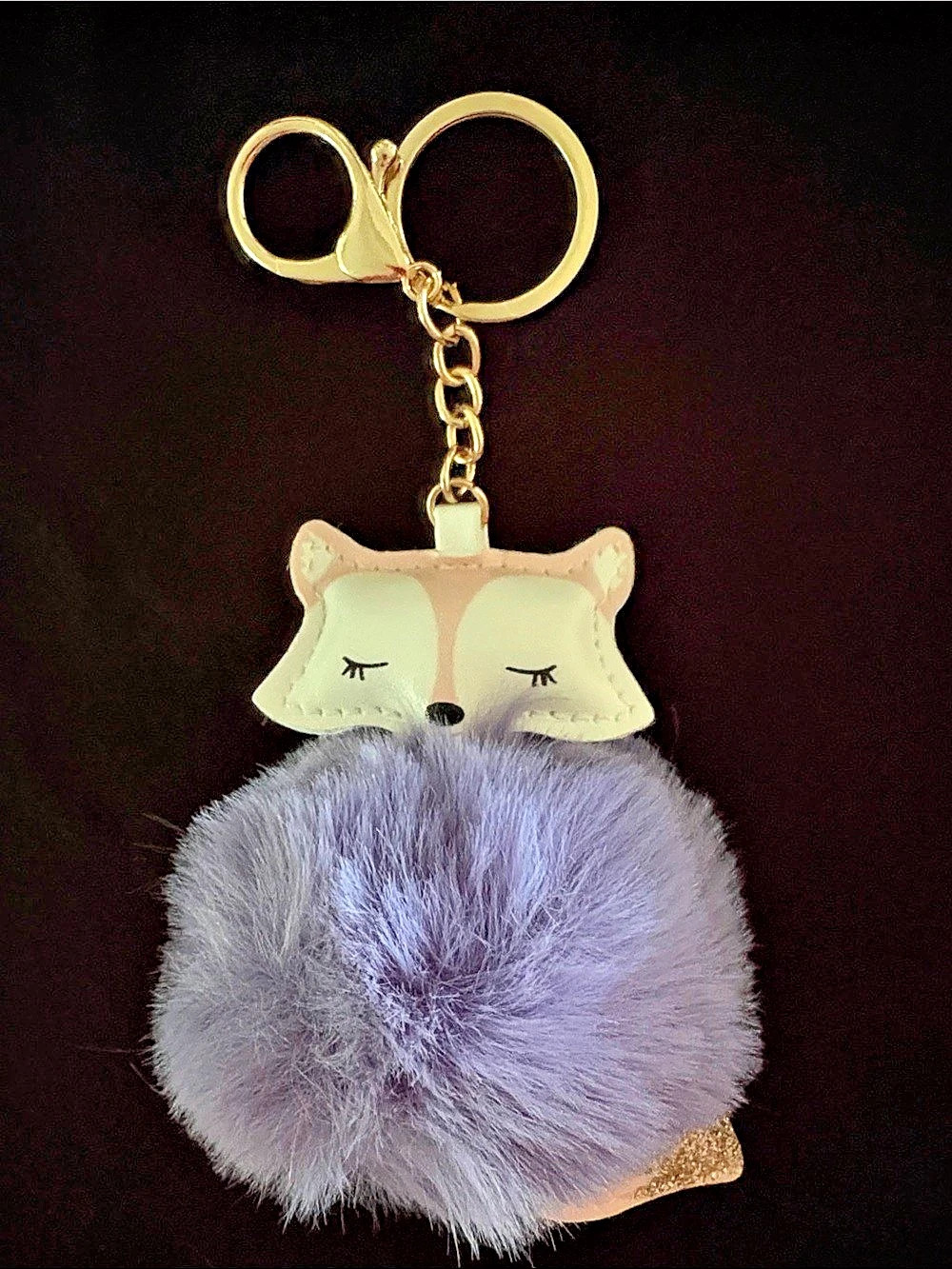 Cute Fox Pom-Pom Keychain Bag Charm in Purple & Pink